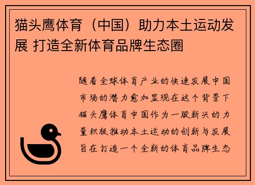 猫头鹰体育（中国）助力本土运动发展 打造全新体育品牌生态圈